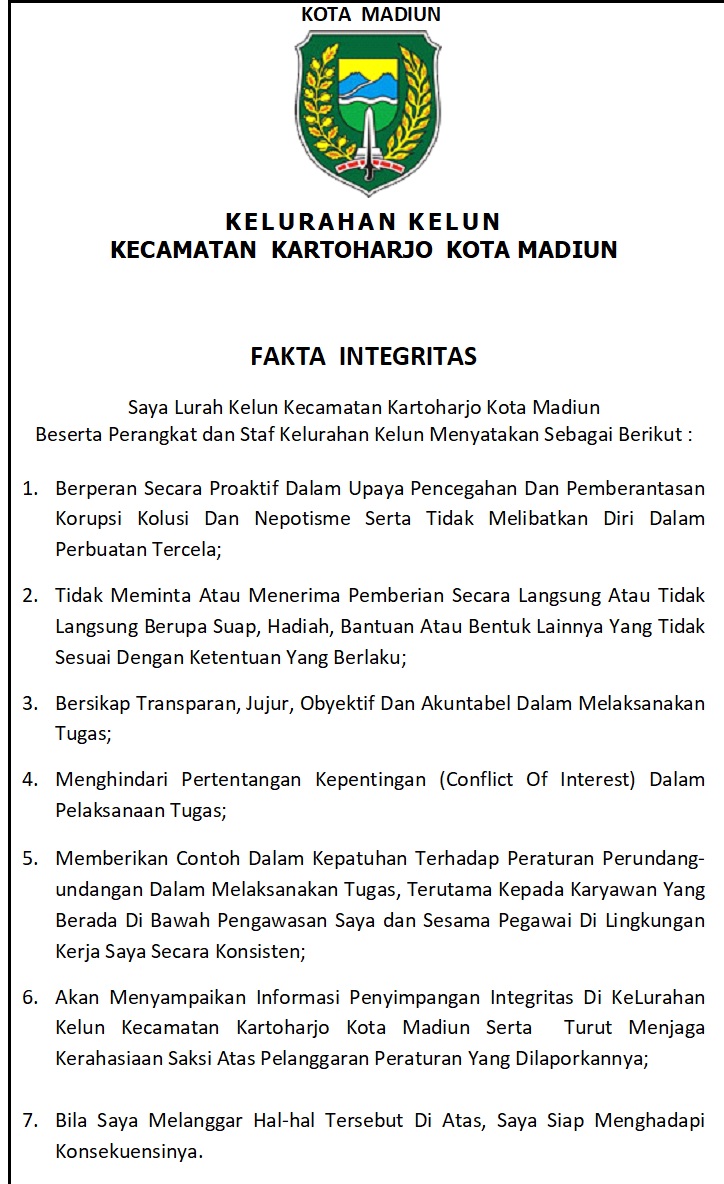 PAKTA INTEGRITAS KELURAHAN KELUN 2021